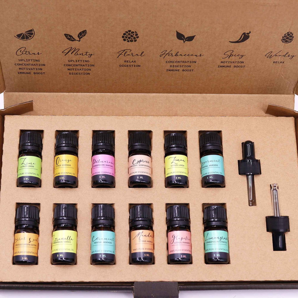 Summer Essential Oil Set - 12 Pure Aromatherapy Oils 5ml Gift Box