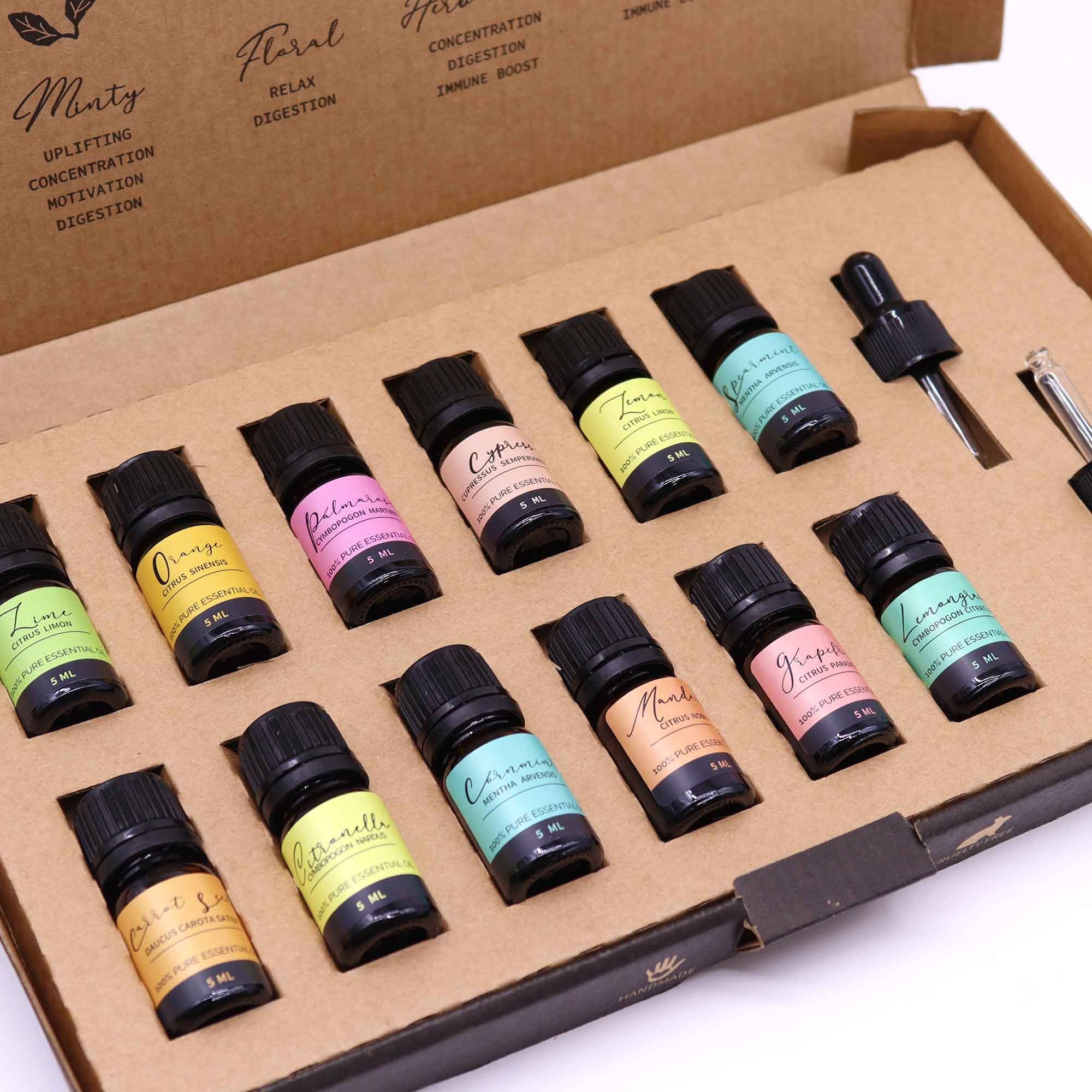 Summer Essential Oil Set - 12 Pure Aromatherapy Oils 5ml Gift Box