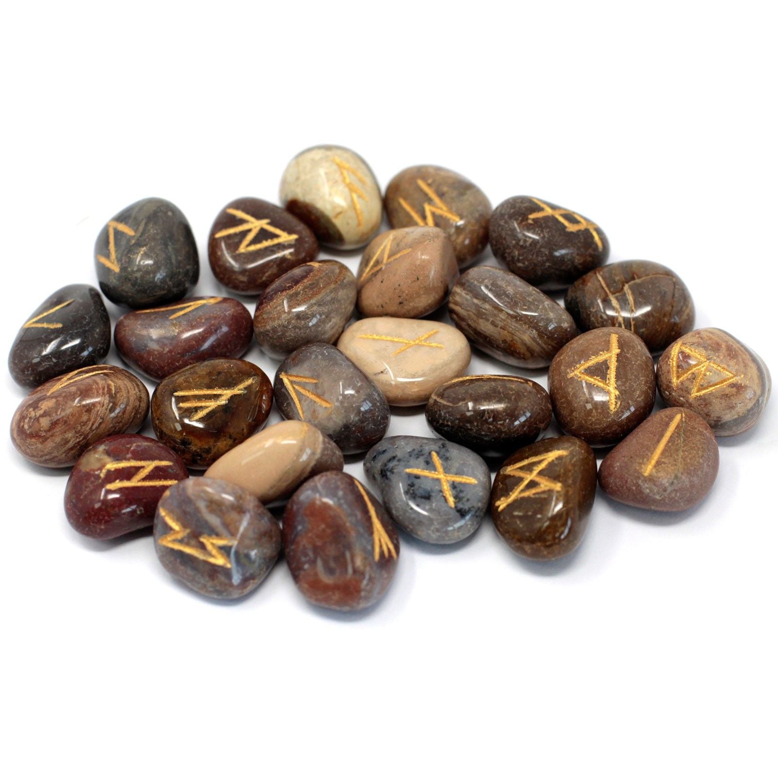 Fancy Jasper Rune Stones Set - 25 Stones in Pouch for Divination