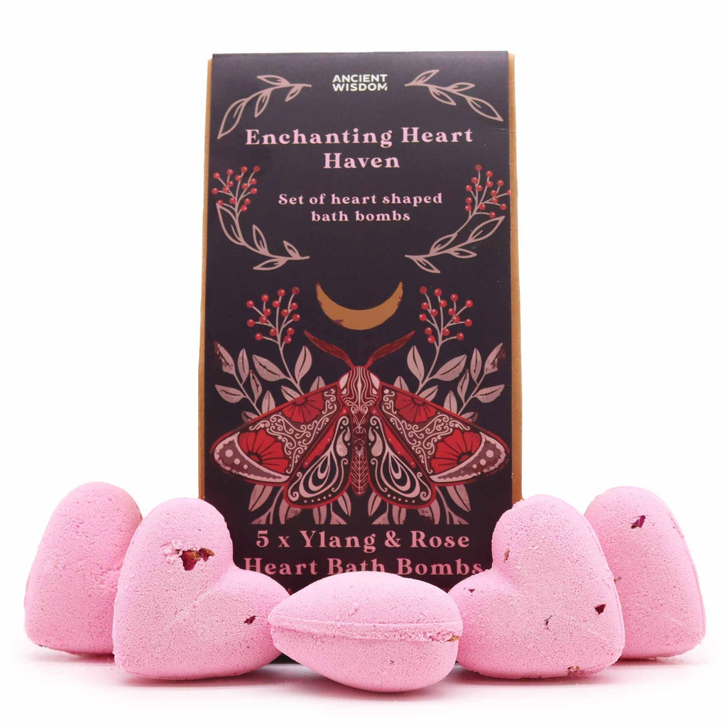 💝 Enchanting Heart Heaven Bath Heart Gift Set - 5 Ylang & Rose Bath Bombs 🌹