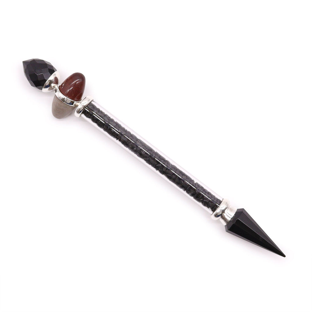 Black Tourmaline & Agate Shiva Lingam Wand - Protection Crystal 65g