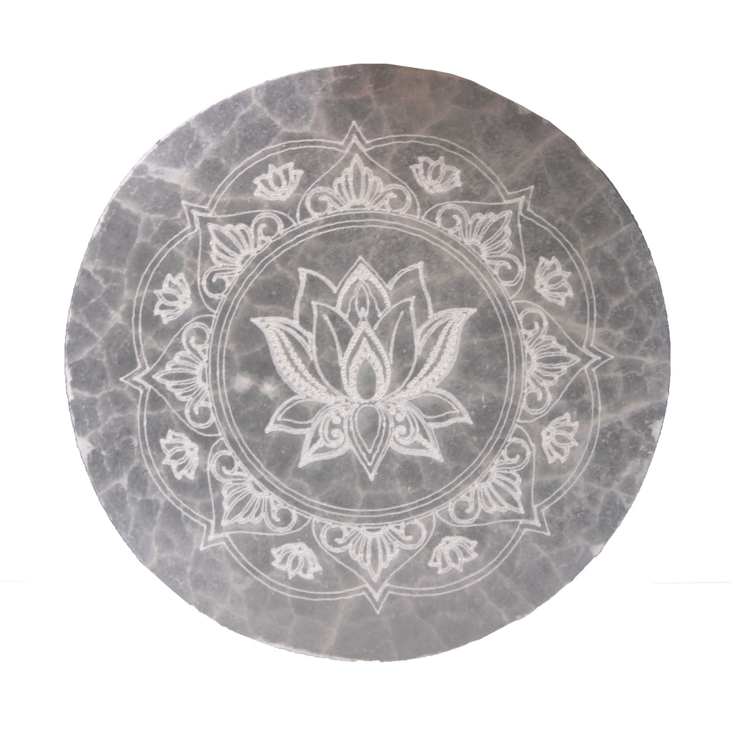 ✨ Medium Selenite Charging Plate 10cm - Lotus Mandala Crystal Cleansing Plate