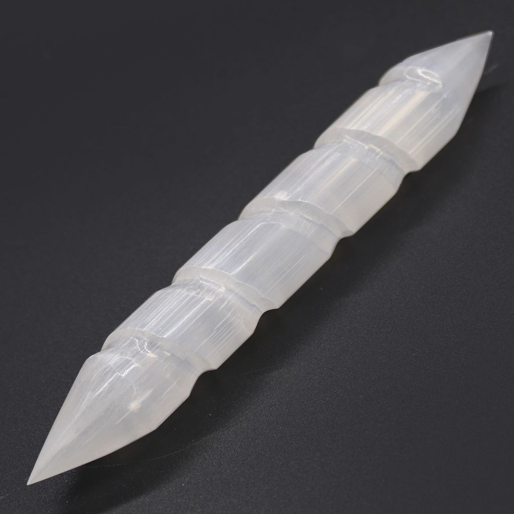 Selenite Spiral Wand 16cm - Double Point Moroccan Crystal Healing Wand