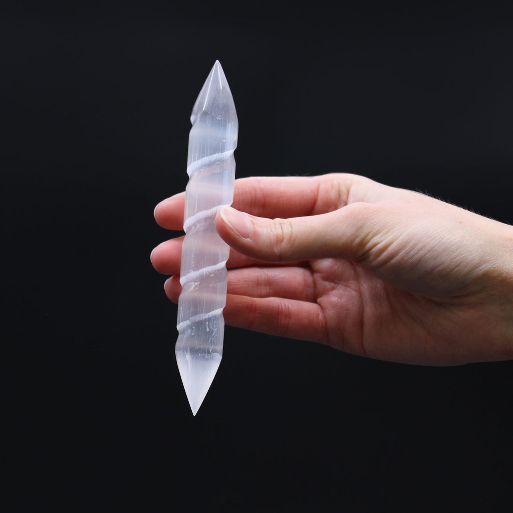 Selenite Spiral Wand 16cm - Double Point Moroccan Crystal Healing Wand