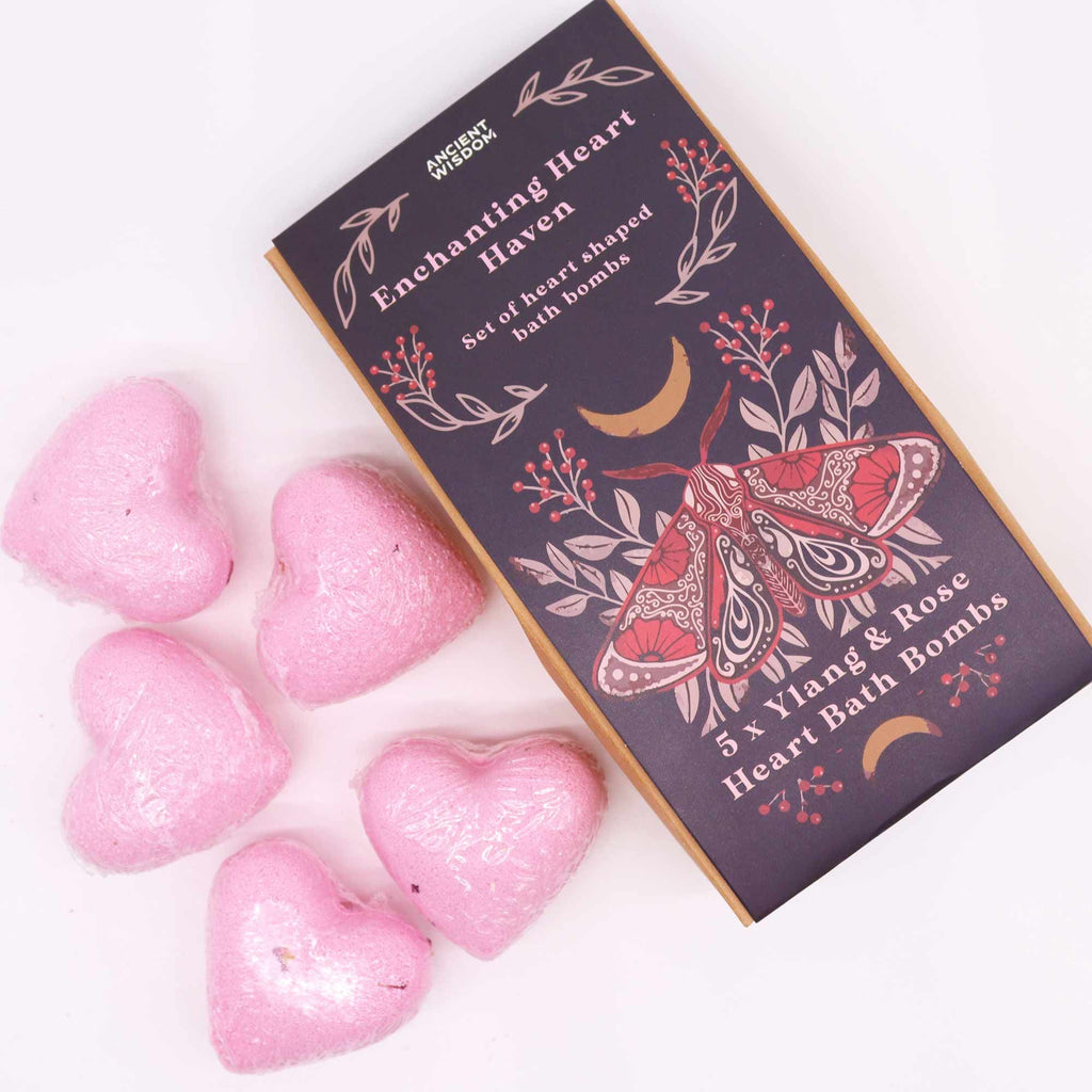 💝 Enchanting Heart Heaven Bath Heart Gift Set - 5 Ylang & Rose Bath Bombs 🌹