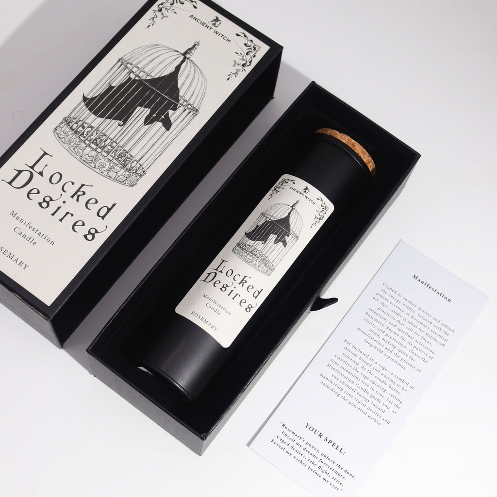 Ancient Witch Locked Desires Candle - Manifestation Ritual Candle with Rosemary