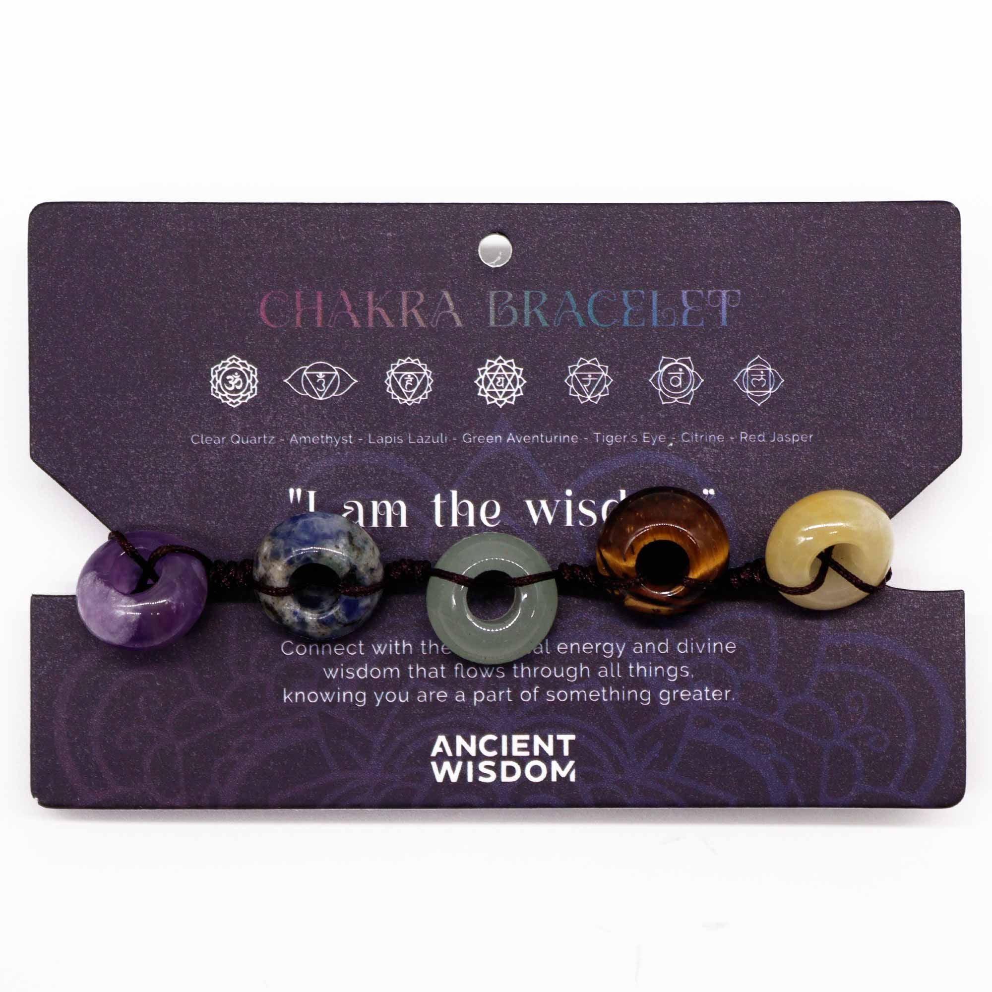 Chakra Ball Bracelet - 7 Gemstone String Bracelet "I Am the Wisdom"