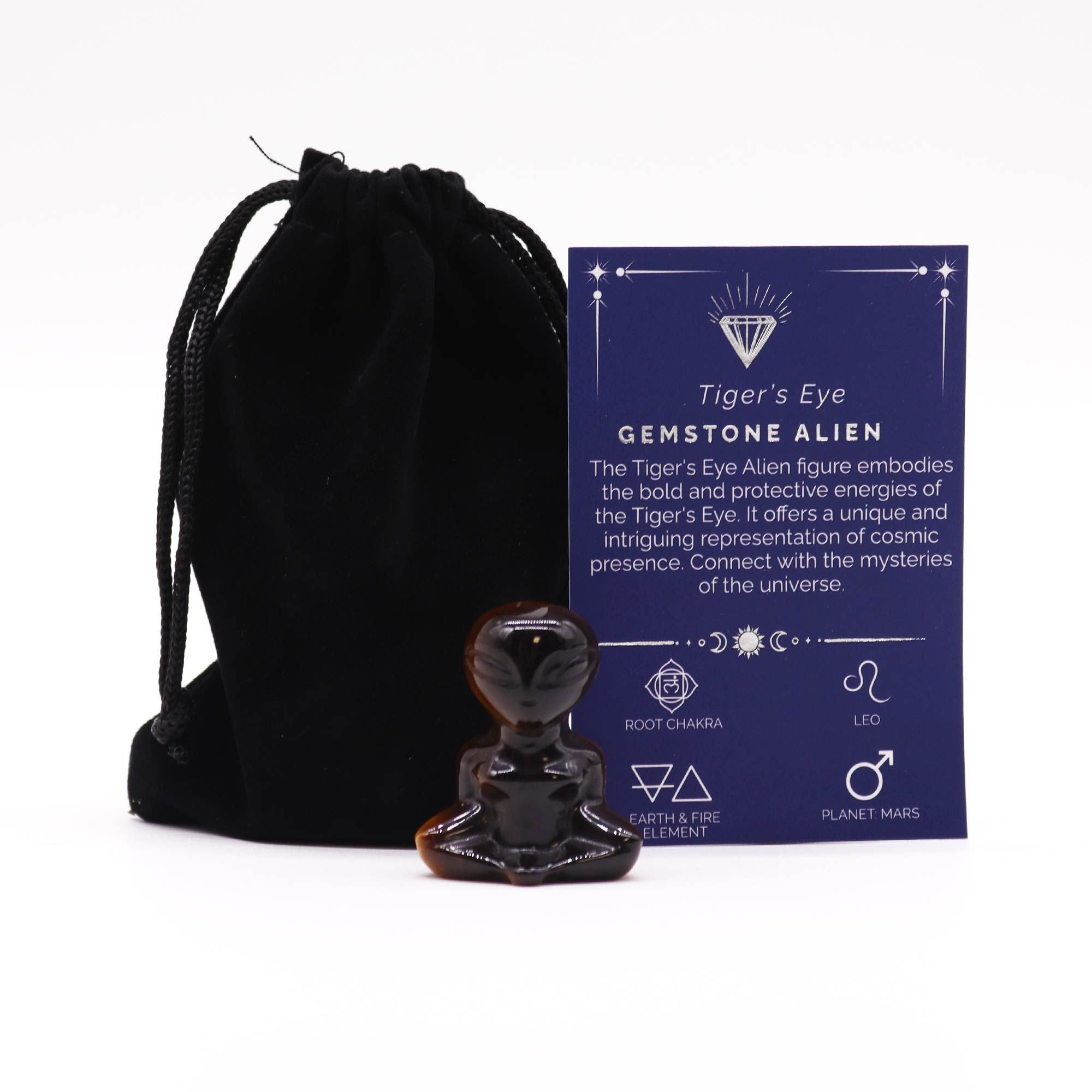 Tiger Eye Gemstone Alien Figurine - 40mm Crystal Carving 25g