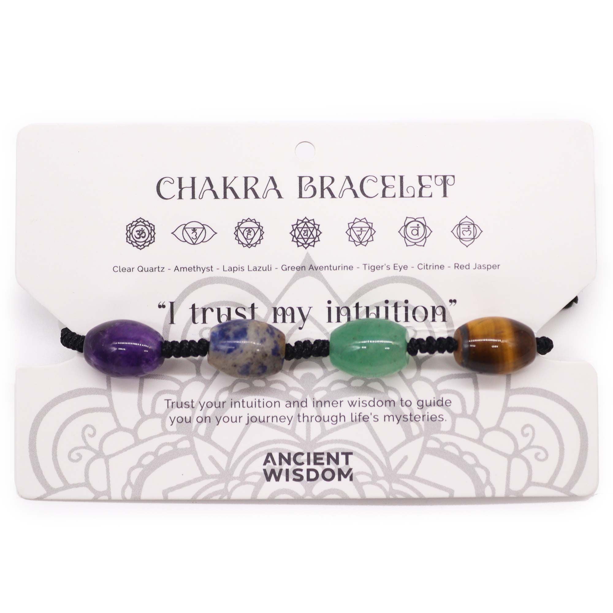 Chakra Bead Bracelet - 7 Gemstone String Bracelet "I Trust My Intuition"