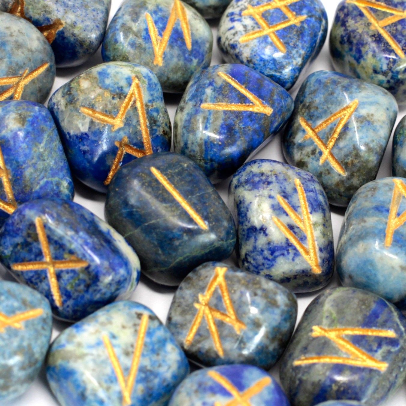 Lapis Lazuli Rune Stones Set - 25 Stones in Pouch for Divination