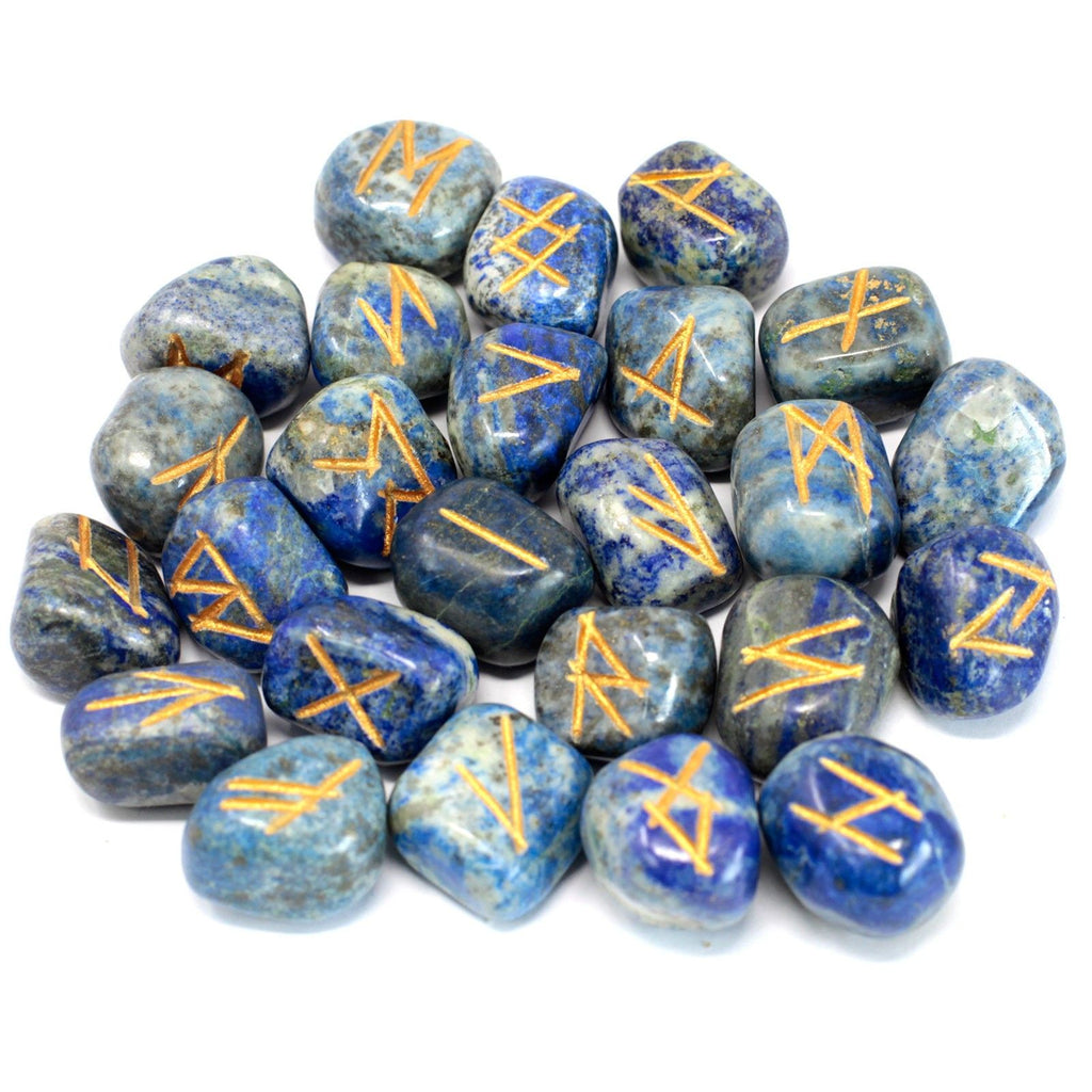 Lapis Lazuli Rune Stones Set - 25 Stones in Pouch for Divination