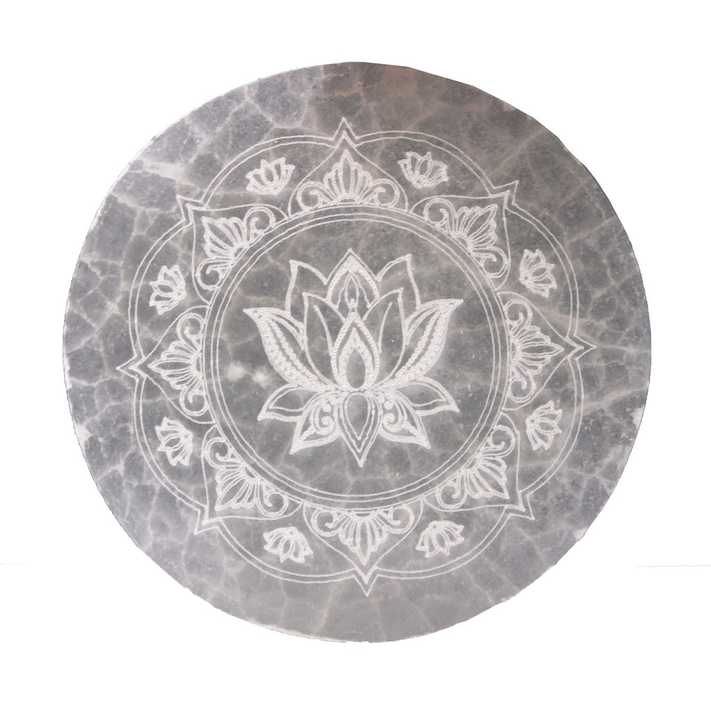 ✨ Medium Selenite Charging Plate 10cm - Lotus Mandala Crystal Cleansing Plate