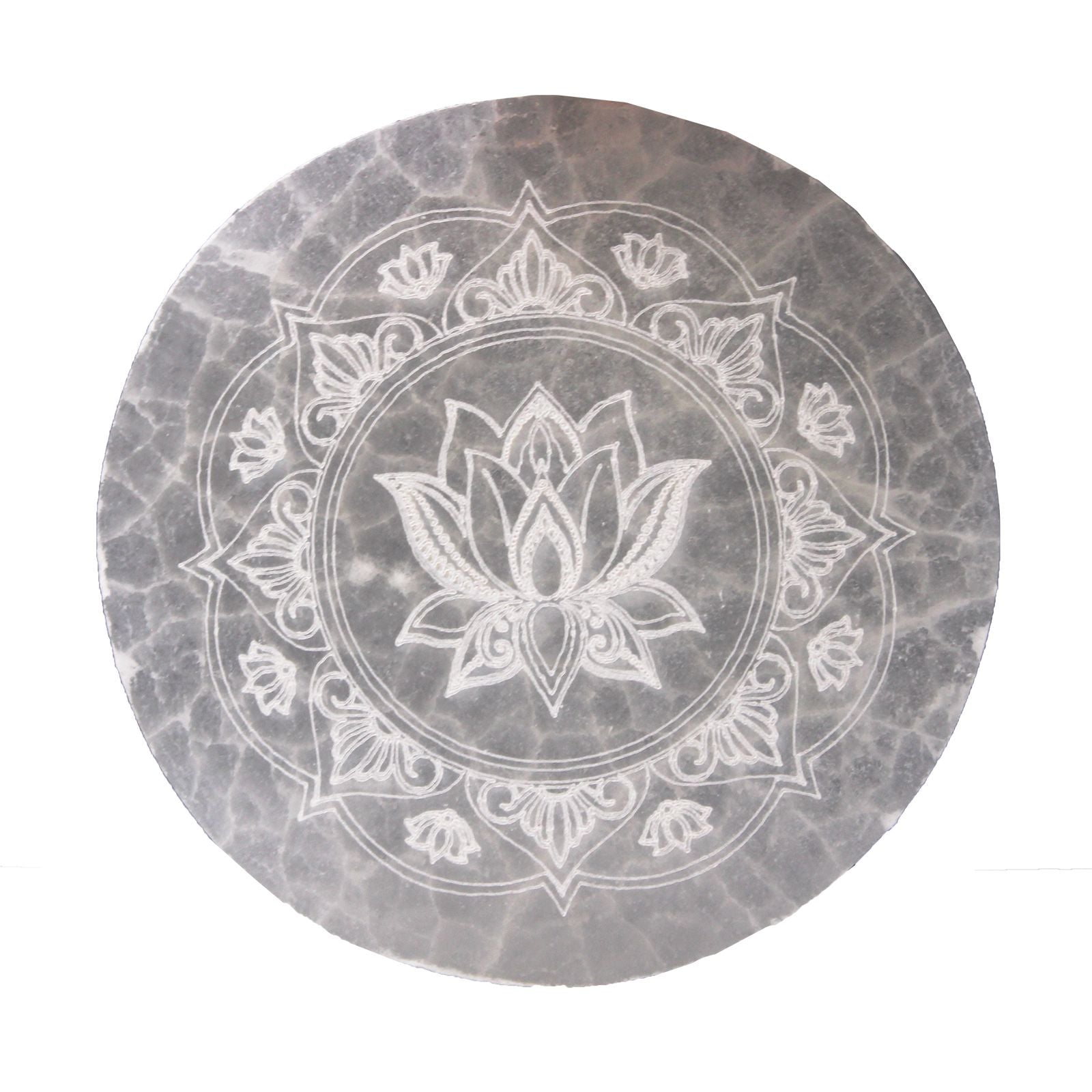 ✨ Medium Selenite Charging Plate 10cm - Lotus Mandala Crystal Cleansing Plate