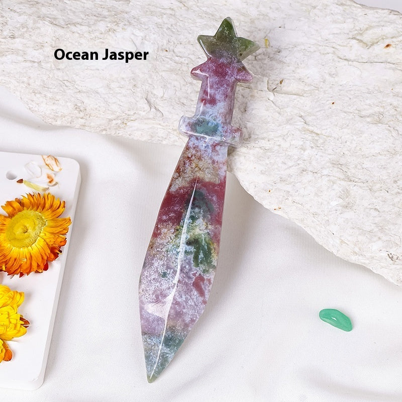 Natural Crystal Dagger Carving - Semi-Precious Stone Knife Decoration
