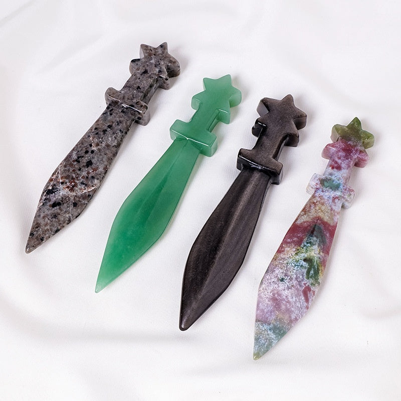 Natural Crystal Dagger Carving - Semi-Precious Stone Knife Decoration