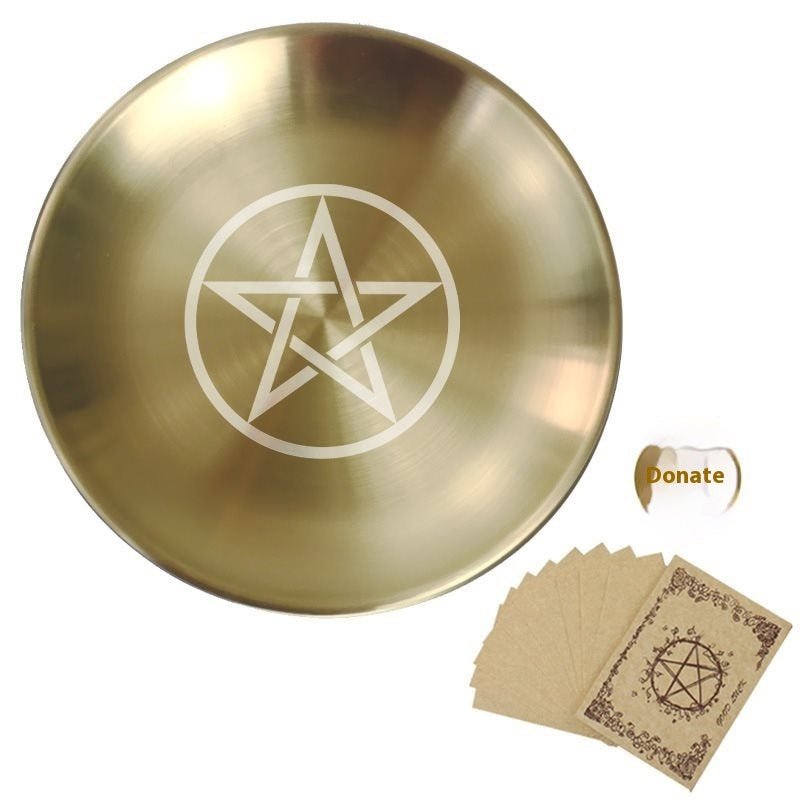 Triple Moon Pentagram Altar Plate - Metal Candlestick Holder 14cm