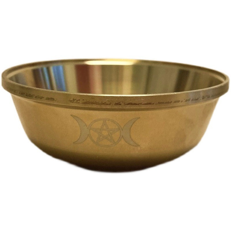 Pure Copper Pentagram Altar Bowl - Ritual Offering Bowl Gold