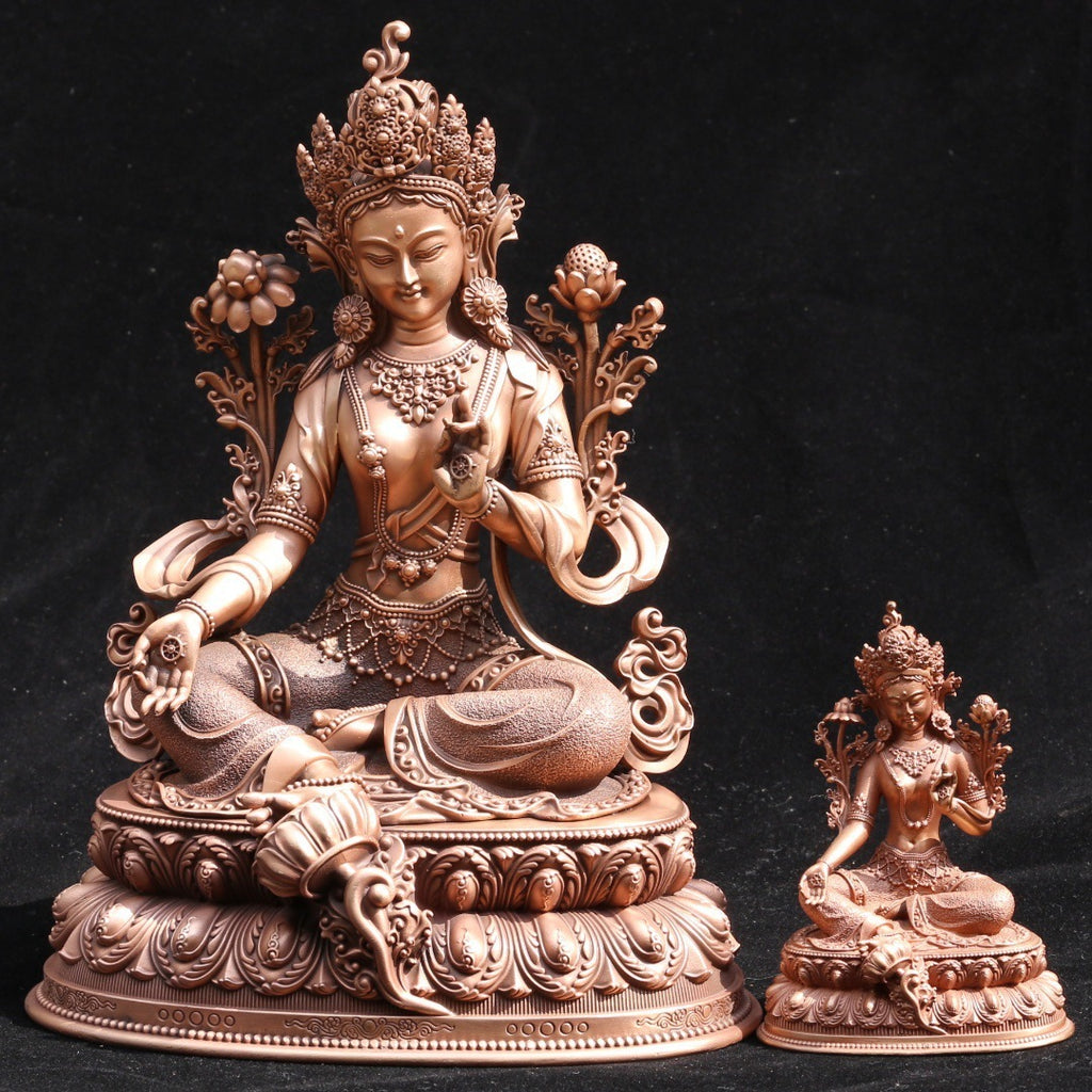 Pure Copper Green Tara Statue - Tibetan Buddhist Goddess Sculpture
