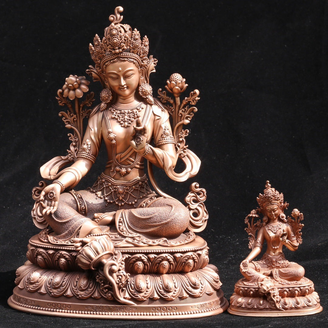 Pure Copper Green Tara Statue - Tibetan Buddhist Goddess Sculpture