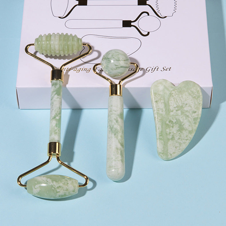 Jade Gua Sha Scraping Board Set - Natural Crystal Facial Massage Tool