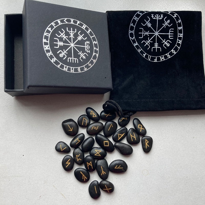 ⚔️ Nordic Viking Rune Stones Set - 25 Natural Riverstone Divination Kit 🔮