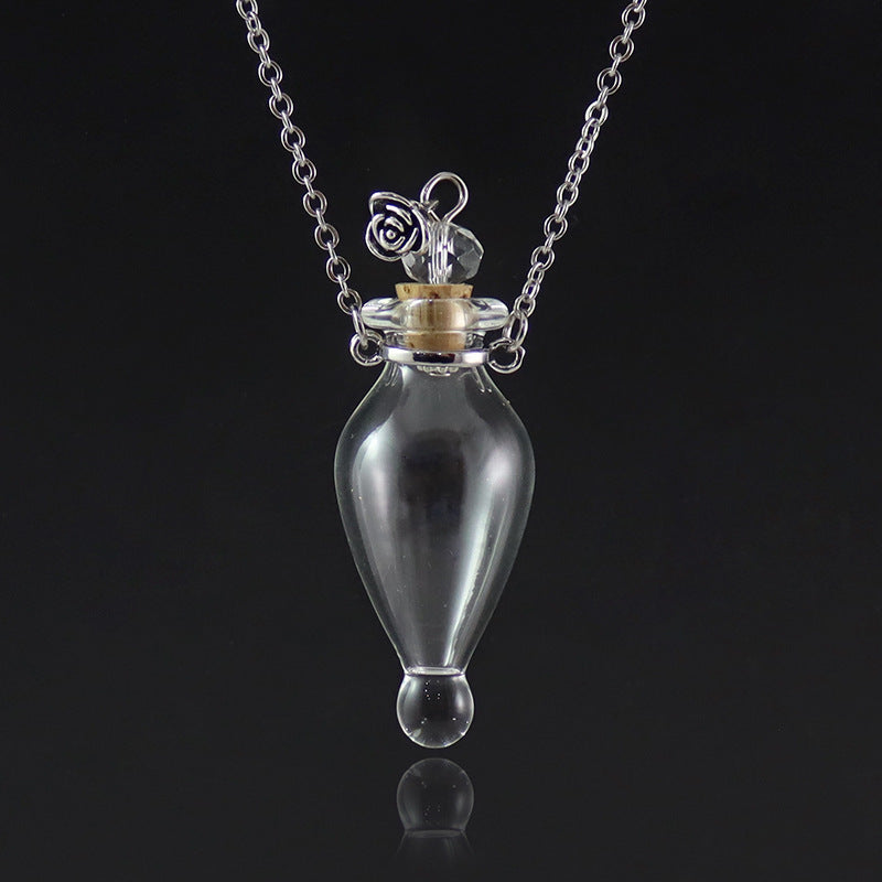 Water Drop Glass Bottle Necklace - Transparent Wish Bottle Pendant Jewelry