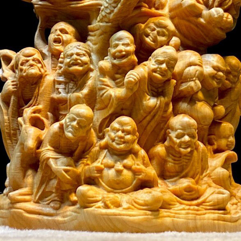 Thuja Wood 18 Arhats Set - Hand-Carved Buddhist Disciples Statues