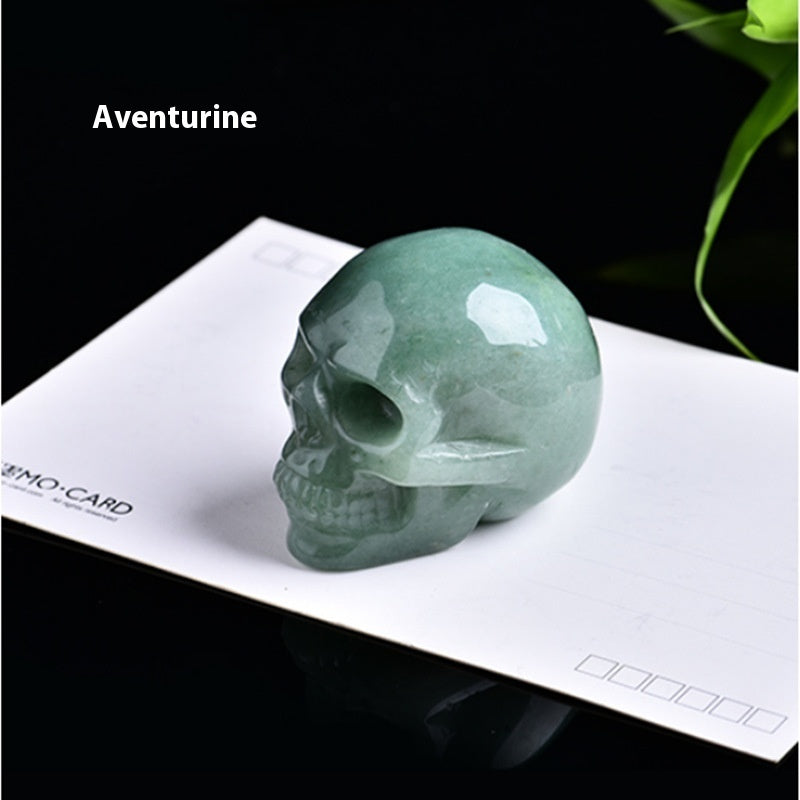 Natural Crystal Skull Carving - Hand-Carved Semi-Precious Stone Ornament