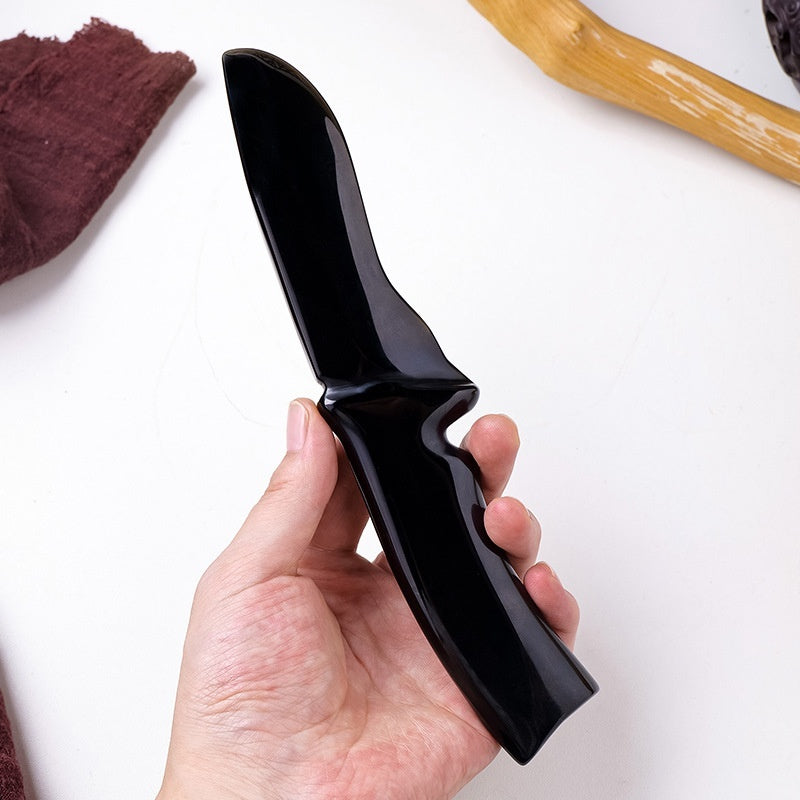 Obsidian Dagger Carving - Polished Black Crystal Stone Knife Decoration