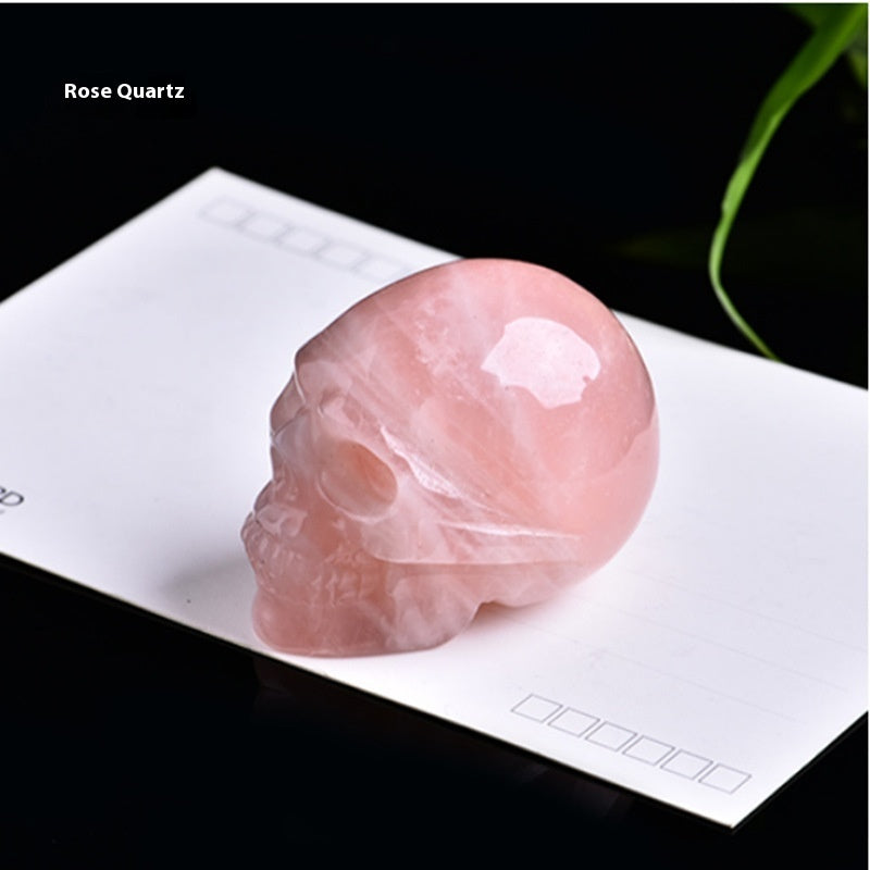 Natural Crystal Skull Carving - Hand-Carved Semi-Precious Stone Ornament