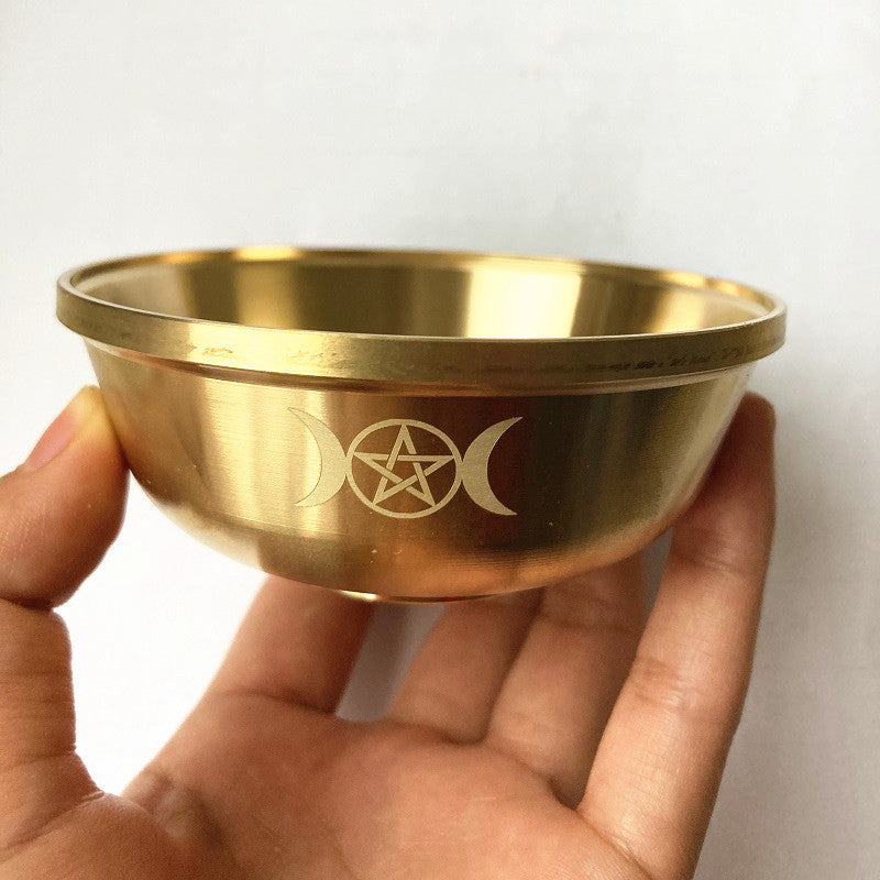 Pure Copper Pentagram Altar Bowl - Ritual Offering Bowl Gold