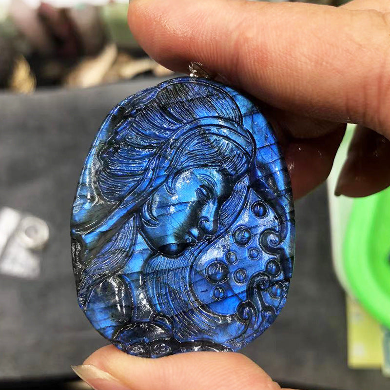 Blue Light Moonstone Carving - Natural Elongated Crystal Stone Decoration