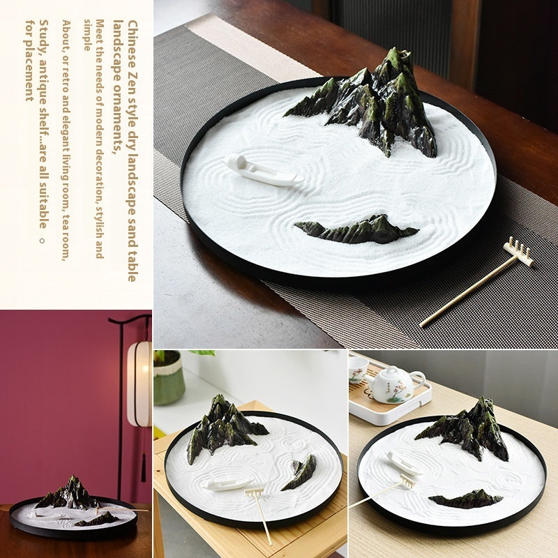 Round Zen Sand Garden - Chinese Dry Landscape Meditation Décor