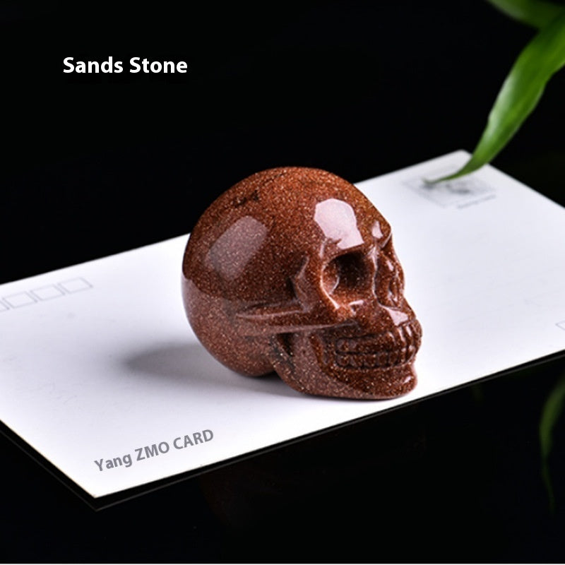 Natural Crystal Skull Carving - Hand-Carved Semi-Precious Stone Ornament