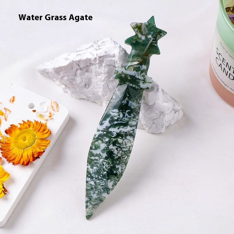 Natural Crystal Dagger Carving - Semi-Precious Stone Knife Decoration