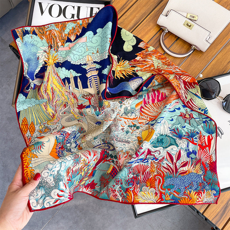 Silk Wool Scarf - Botanical Sketch Garden Print Luxury Wrap