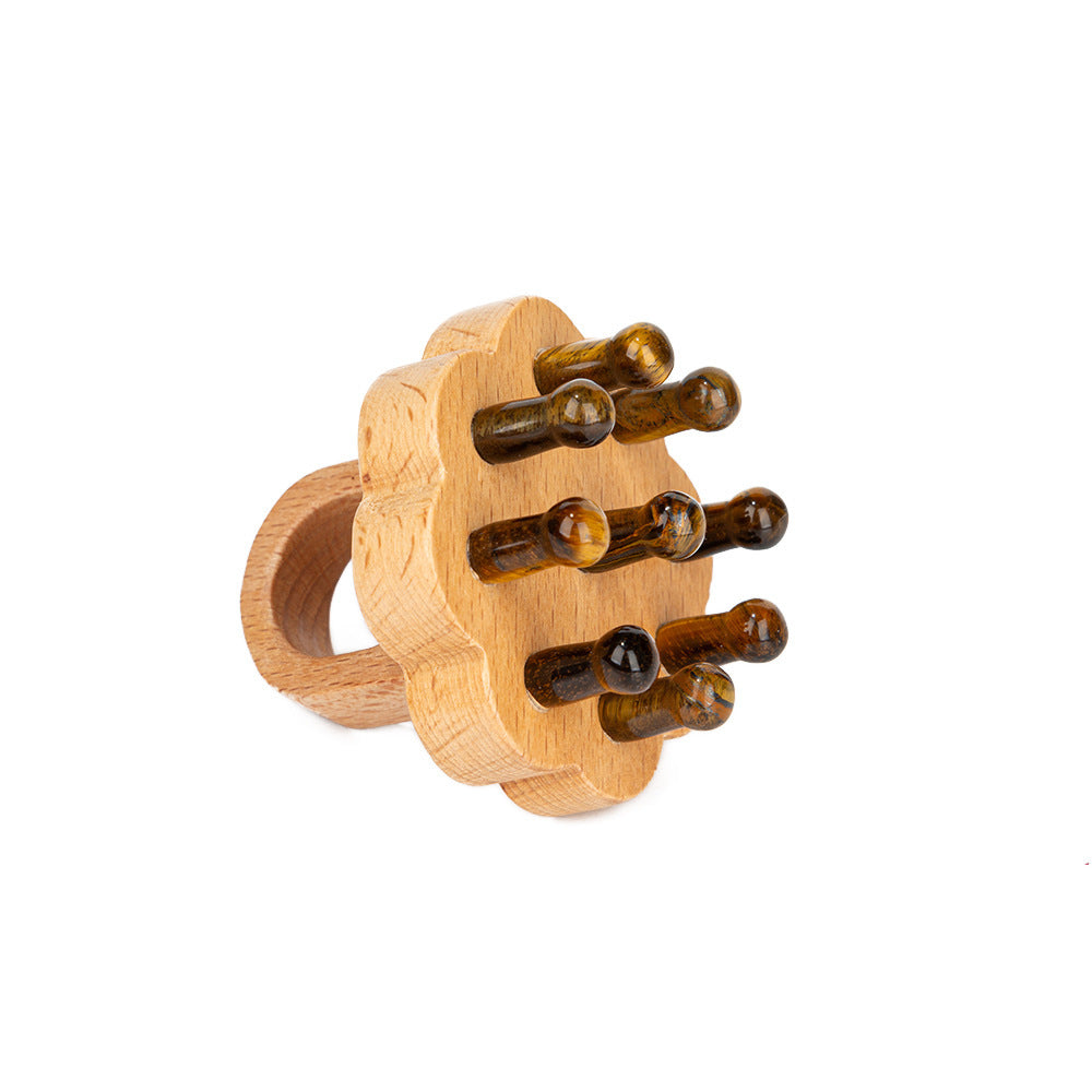 Crystal Jade Massage Comb - Nine-Tooth Lotus Wood Scalp Massager