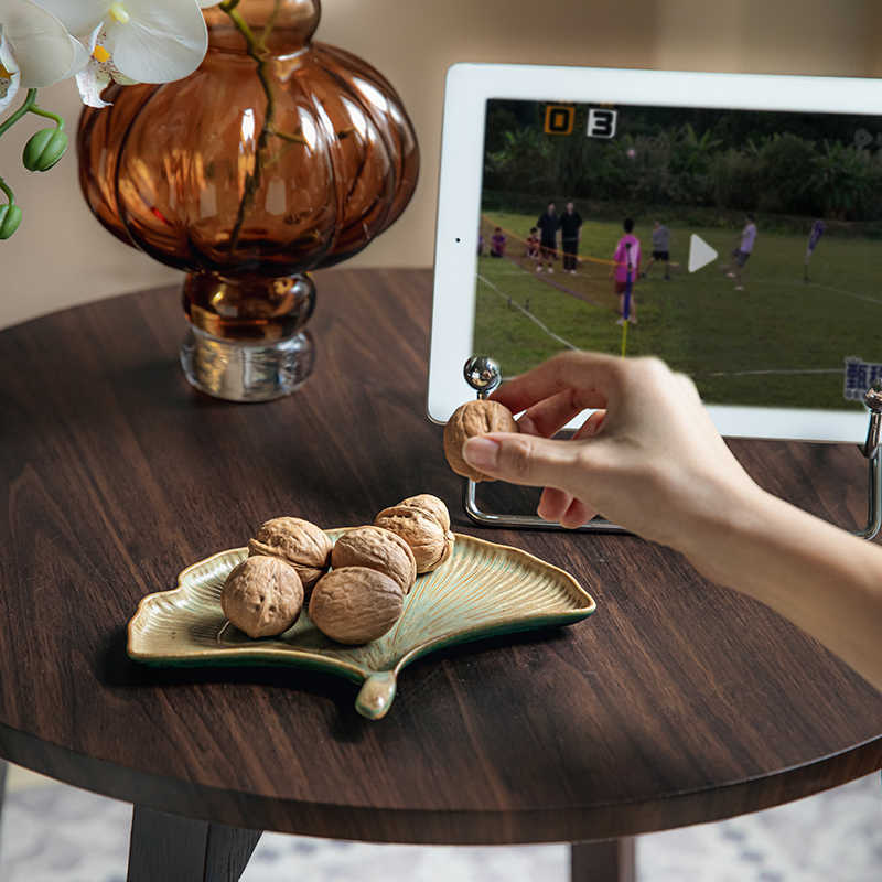 Ginkgo Leaf Ceramic Plate 8" - Fan-Shaped Stoneware Serving Dish