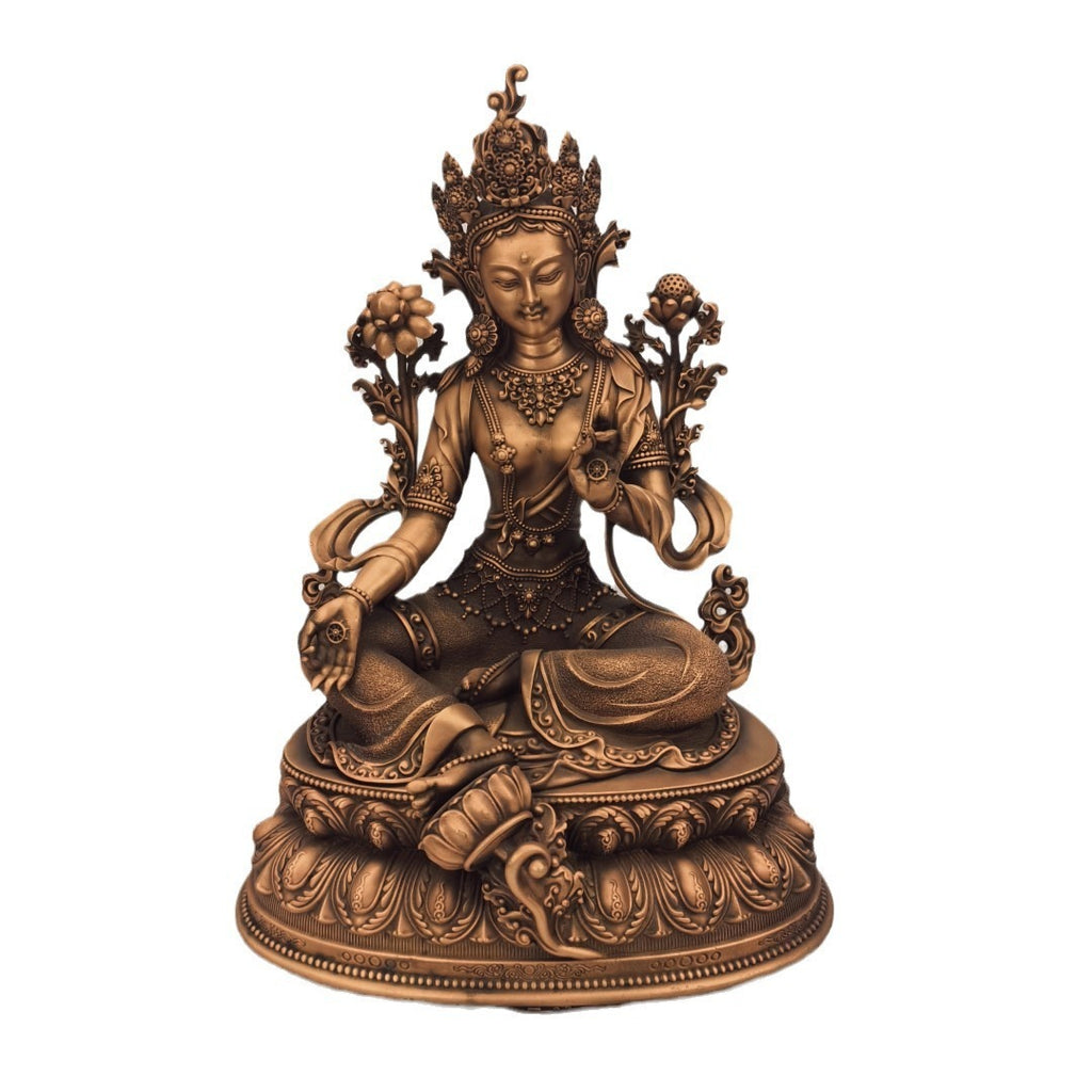Pure Copper Green Tara Statue - Tibetan Buddhist Goddess Sculpture