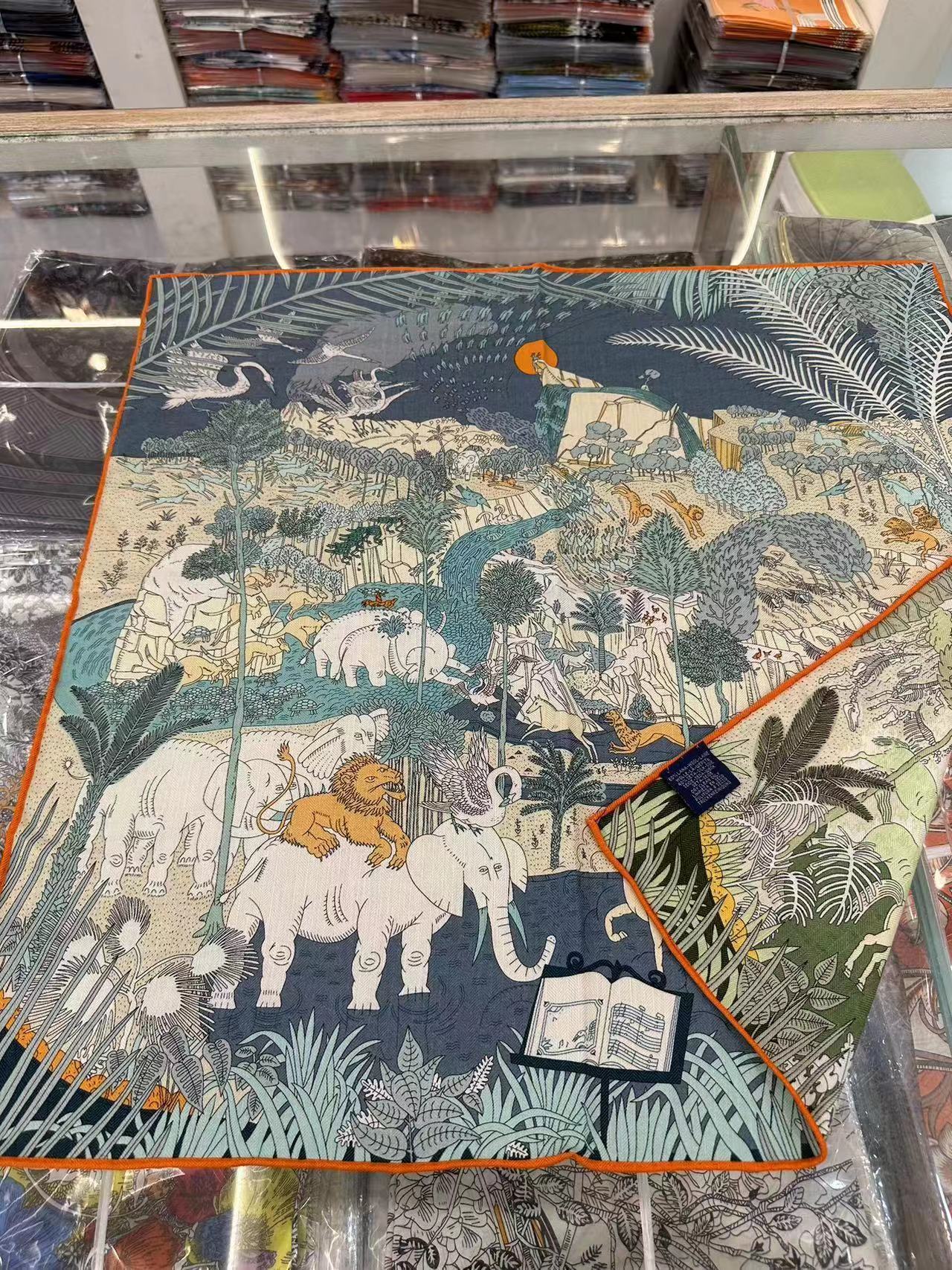 Silk Wool Scarf - Botanical Sketch Garden Print Luxury Wrap