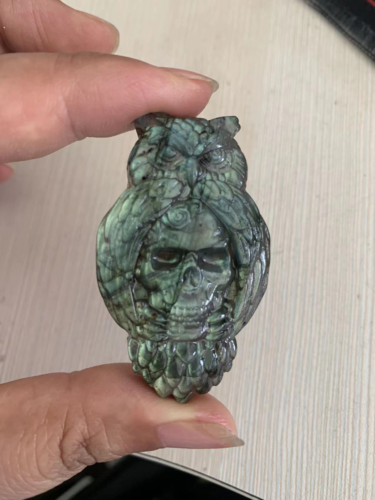 Blue Light Moonstone Carving - Natural Elongated Crystal Stone Decoration