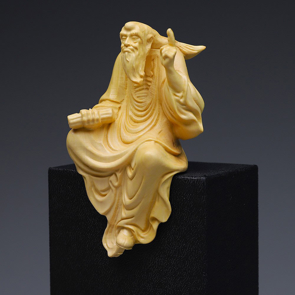 🌿 Boxwood Carving Lao Tzu Asks The World - Handcrafted Spiritual Statue ☯️