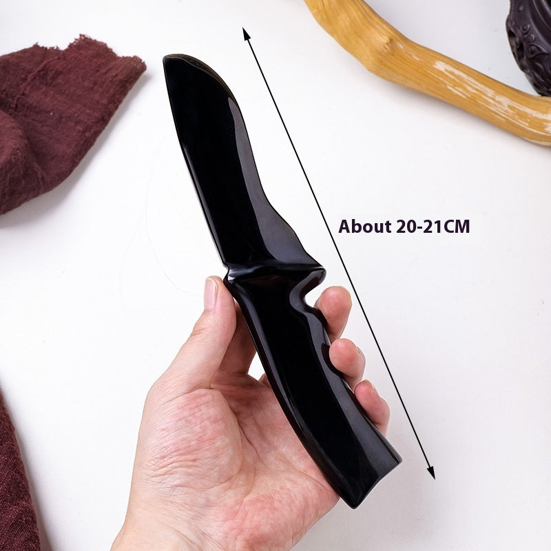 Obsidian Dagger Carving - Polished Black Crystal Stone Knife Decoration