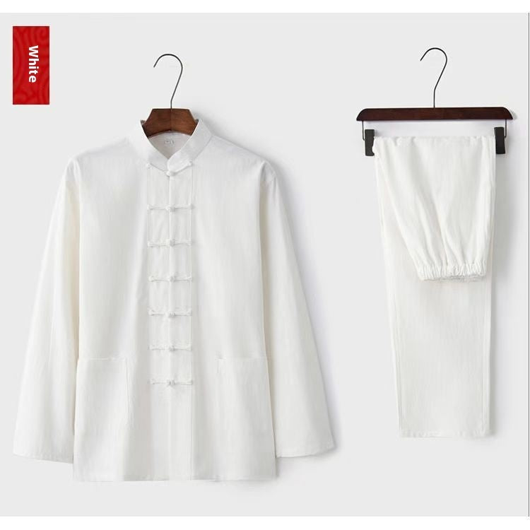 Men's Zen Taiji Shirt Set - Chinese Buckle Vintage Two-Piece Jushi Clothing