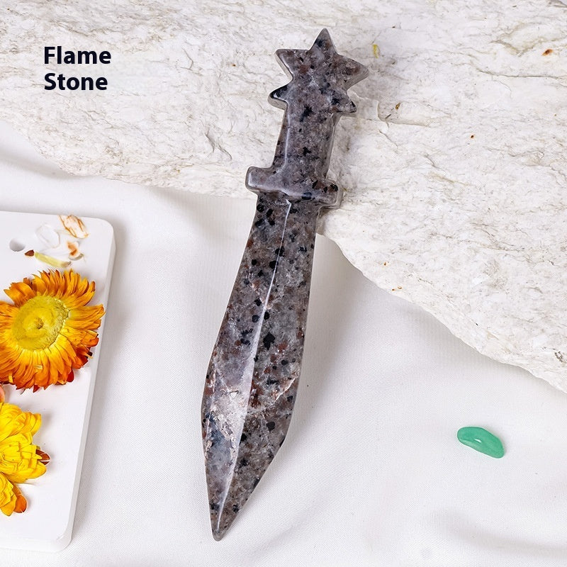 Natural Crystal Dagger Carving - Semi-Precious Stone Knife Decoration