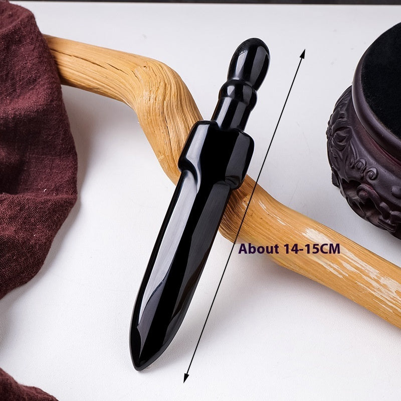 Obsidian Dagger Carving - Polished Black Crystal Stone Knife Decoration