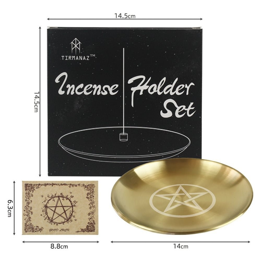 Triple Moon Pentagram Altar Plate - Metal Candlestick Holder 14cm