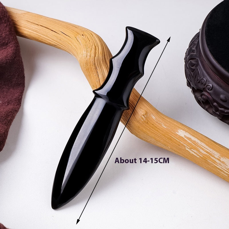 Obsidian Dagger Carving - Polished Black Crystal Stone Knife Decoration
