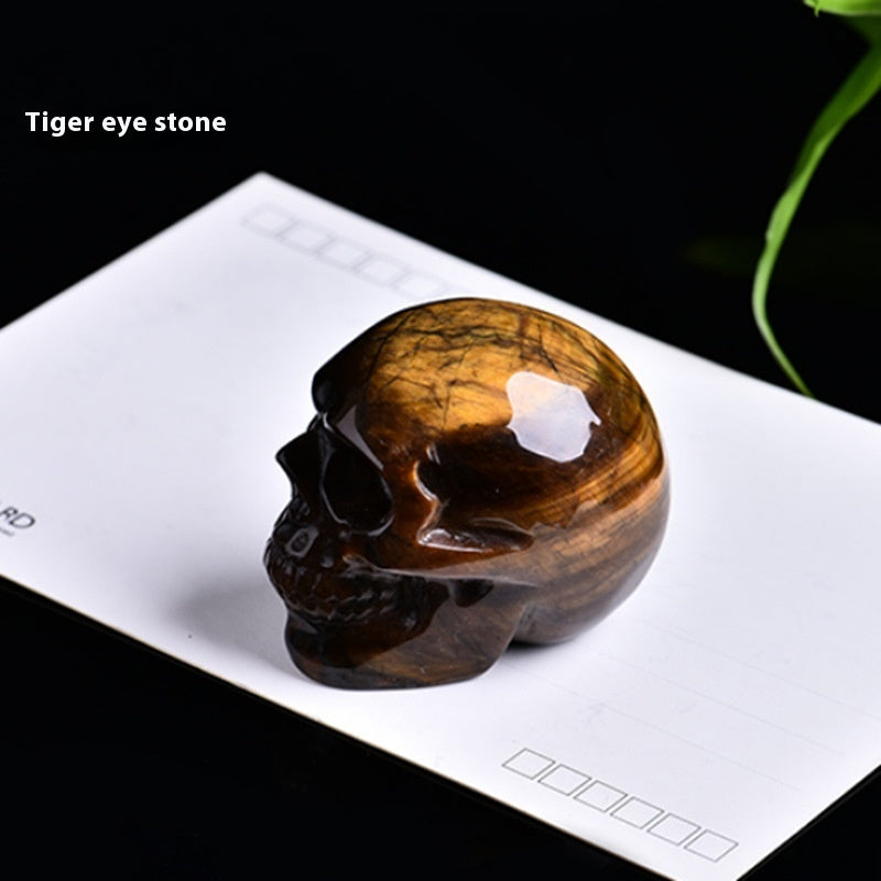 Natural Crystal Skull Carving - Hand-Carved Semi-Precious Stone Ornament