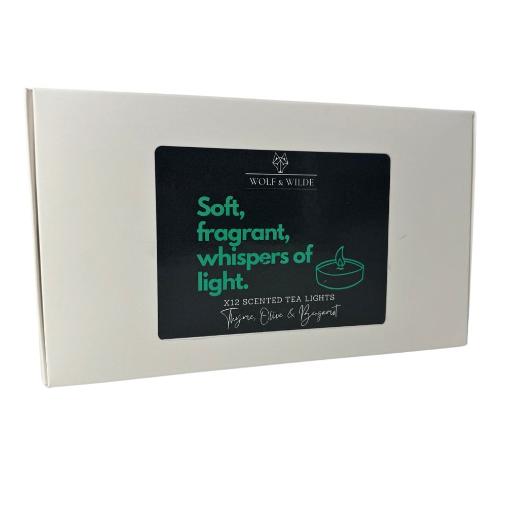 🕯️ Thyme, Olive & Bergamot Scented Tea Lights x12 - 6 Hour Burn Time ✨